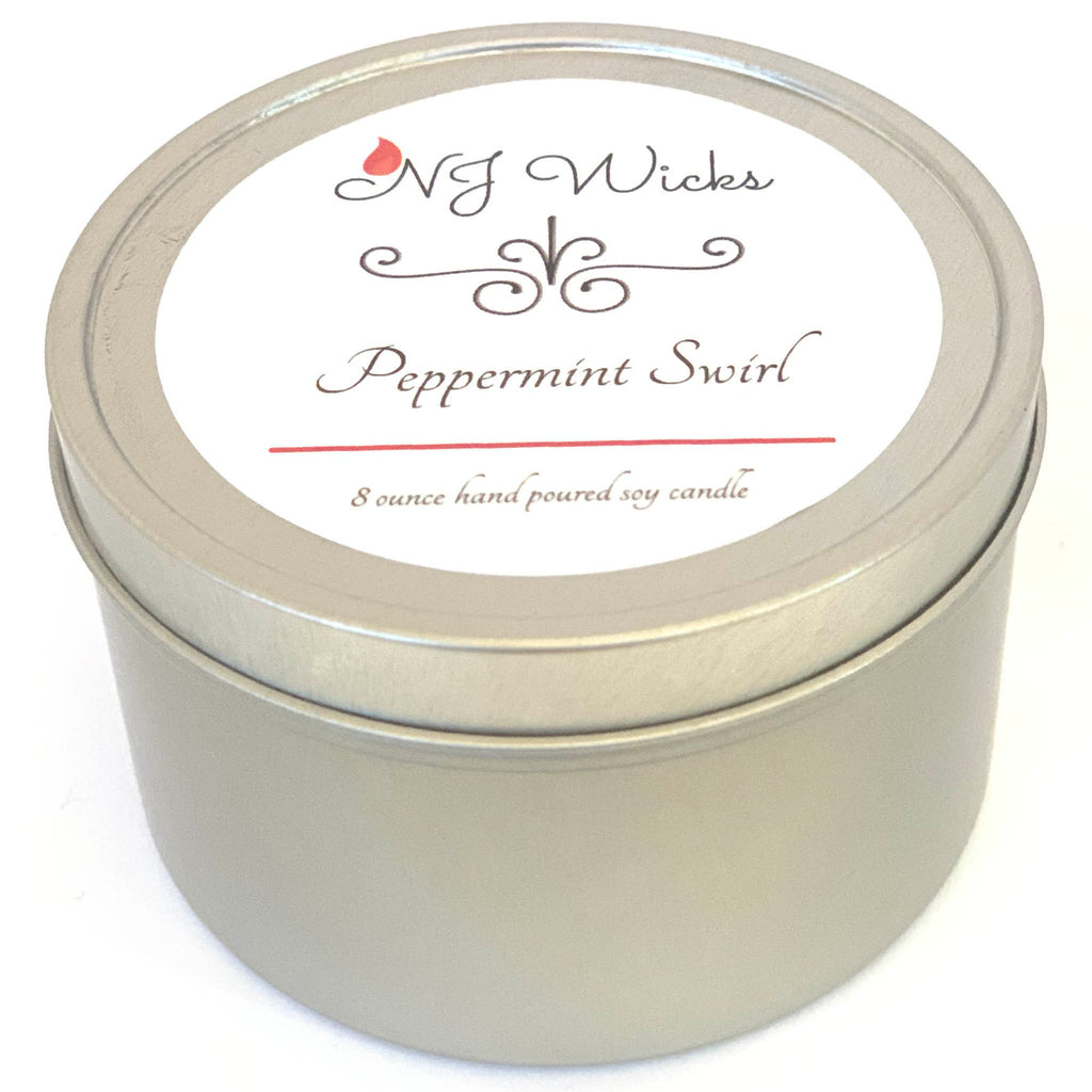 Peppermint Swirl Handmade Scented Soy Candle Tin