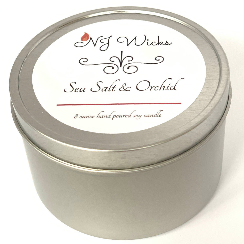 Sea Salt and Orchid Handmade Scented Soy Candle Tin